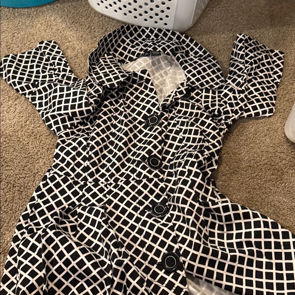 Black and White Geometric Patterned Coat